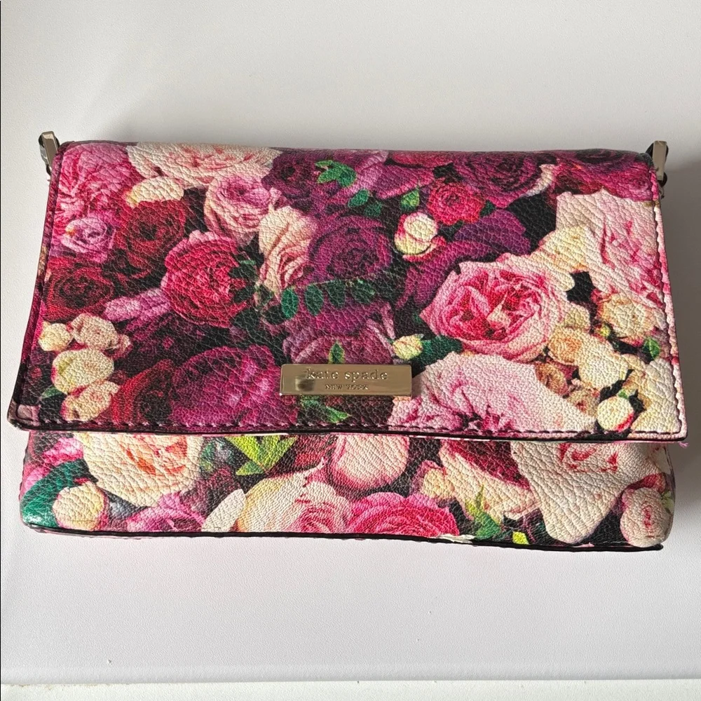 kate spade floral multicolor leather wristlet clutch - pink & green roses - Picture 4 of 17